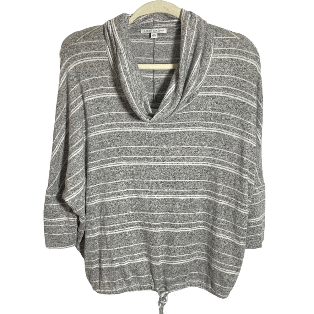 Green Envelope Los Angeles Womens M Cowl Neck Sweater Grey Striped Made in USA